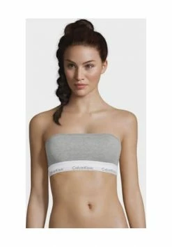 Billig ???? Calvin Klein Bandeau-BH, Trägerlos, Elastisches Logo-Unterbrustband, Für Damen 020 GREY ????
